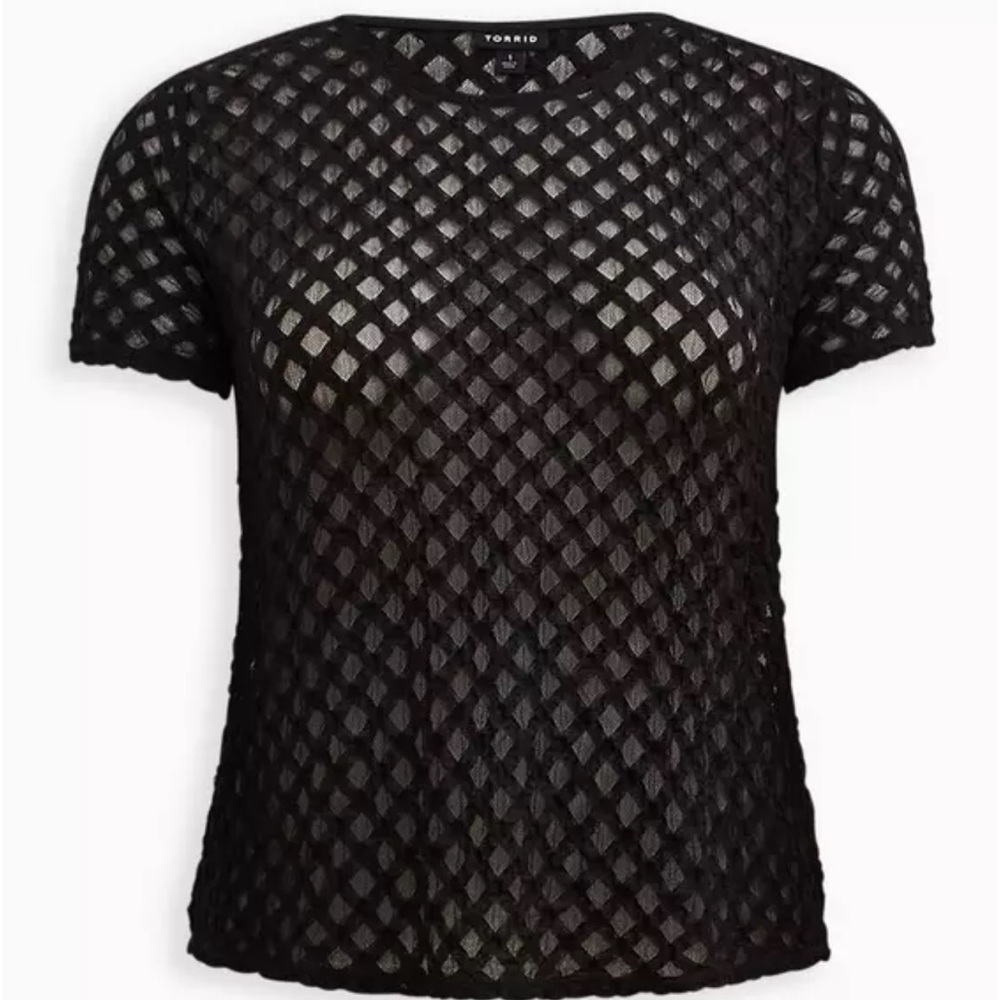 Torrid Sheer Geometrical Crew Neck Tee - Mesh Black